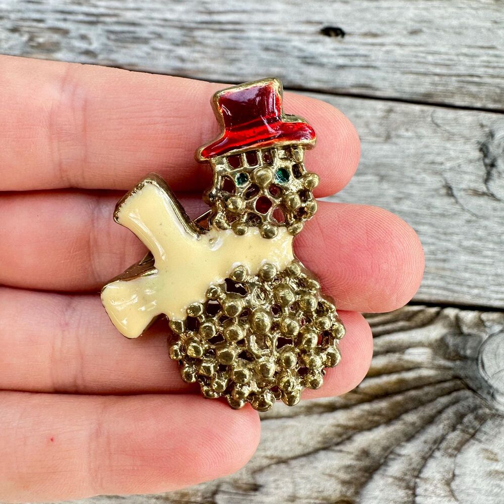 Vintage Jewelry Snowman Brooch Winter Pin